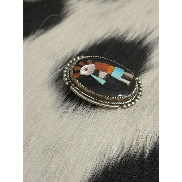 Zuni Native American Sterling Pin Pendant Kokopelli Turquoise Coral Bev Estate - Picture 7 of 10